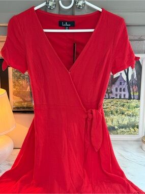 Lulu's Bright Red Wrap Mini Dress with Side Tie